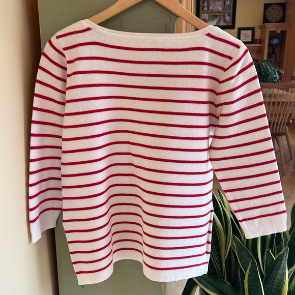 J. Crew Women’s Striped 100% Cotton Side Zip Boatneck Sweater Red White Medium - Picture 3 of 16
